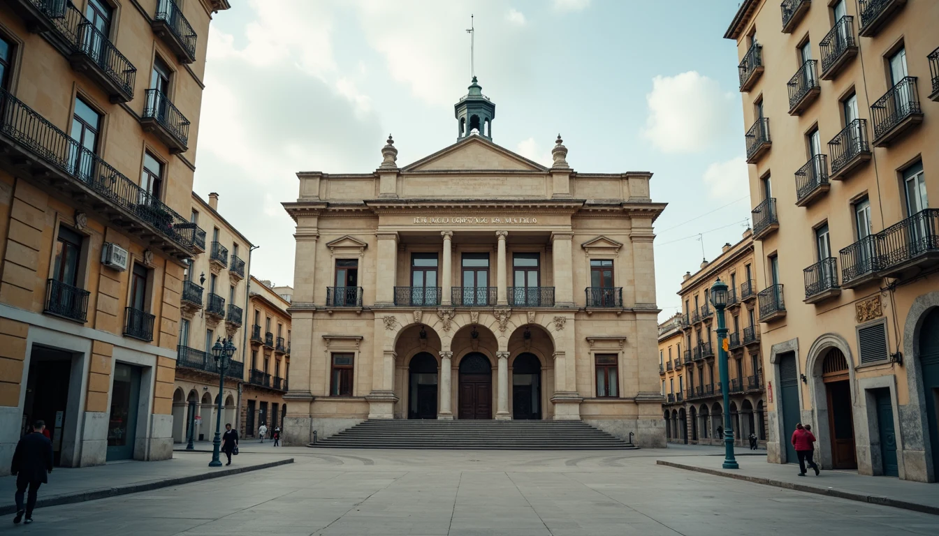 Vista frontal de un edificio del Registro Mercantil en una ciudad española