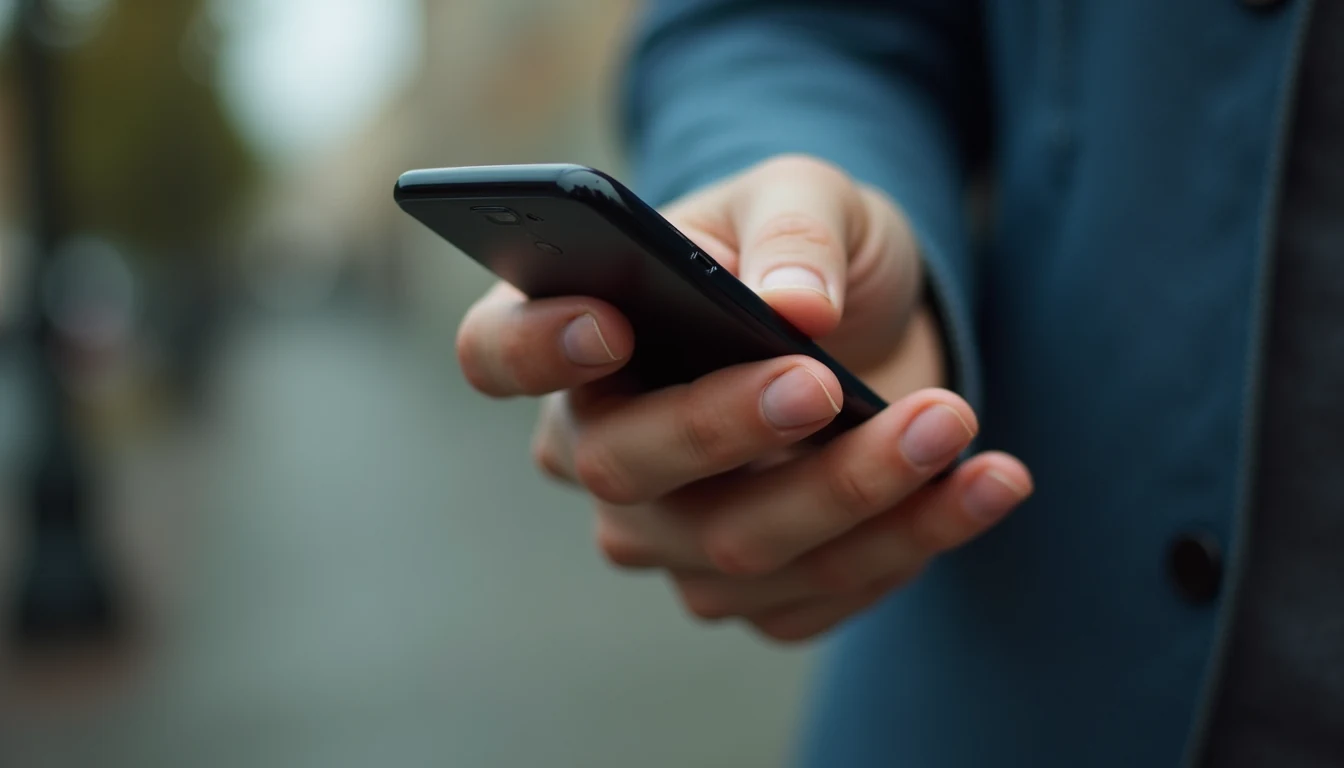 Vista lateral de mano sosteniendo teléfono móvil con aplicación de apuestas bloqueada