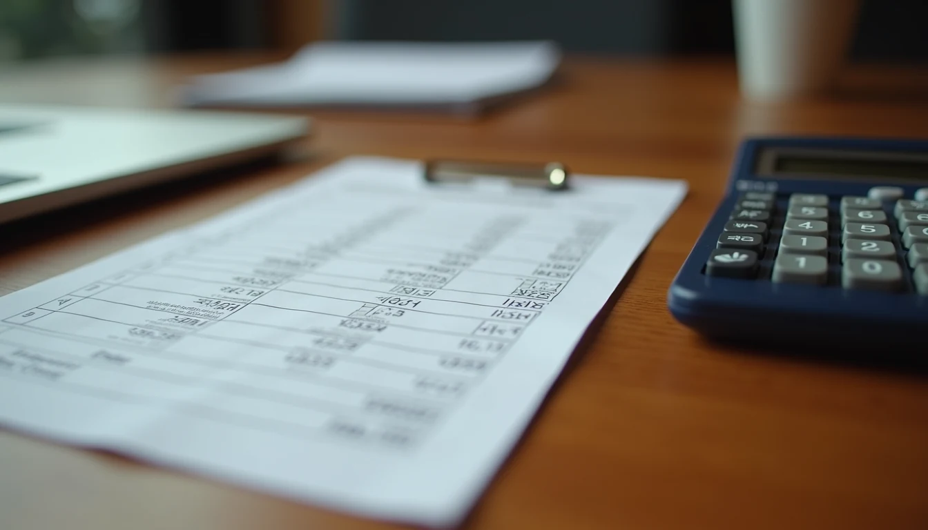 Eye-level view of a betting slip and a calculator on a wooden table