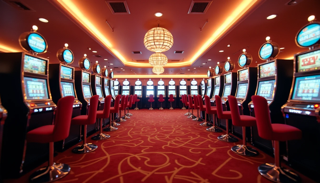 Eye-level view of a casino entrance with slot machines